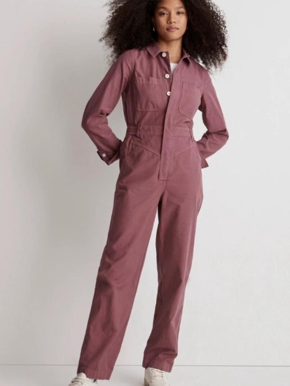 Madewell Garment-Dyed Long Sleeve Jumpsuit in Pressed Grape